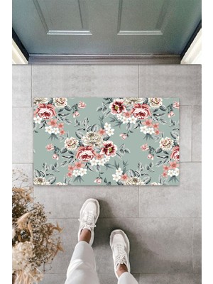 Stok Shop Çok Amaçlı Dijital Baskı Turkuaz Çiçek Dış ve Iç Mekan Paspas