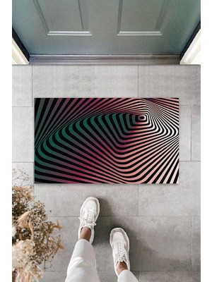 Stok Shop Çok Amaçlı Dijital 3D Spiral Siyah-Pembe Kapı Paspası Dış Mekan Paspas