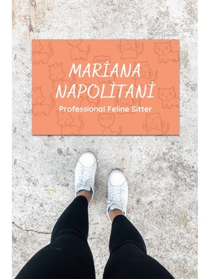 Dijital Baskı Gül Kurusu Dış ve Iç Mekan Çoklu Kedili Desen Kapı Önü Paspası