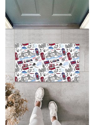 Stok Shop Çok Amaçlı Dijital Baskı Çok Renkli London Travel Dış ve Iç Mekan Kapı Paspası