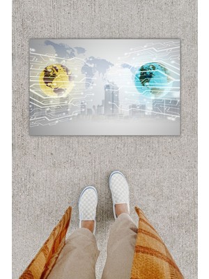 Stok Shop Dijital Baskı Yeşil Dış ve Iç Mekan Doğal Taş Desen Kapı Önü Paspası