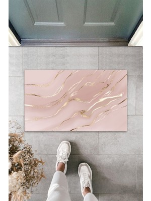 Stok Shop Dekoratif Dijital Modern Dalgalı Açık Pembe Kapı Paspası Dış Mekan Paspas