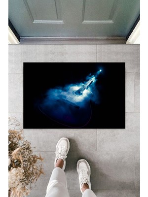 Stok Shop Çok Amaçlı Dijital Baskı Siyah Mavi Gitar Dış ve Iç Mekan Kapı Paspası