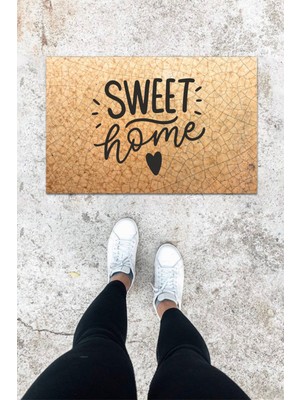Stok Shop Dijital Baskı Açık Kahve Dış ve Iç Mekan Çatlak Taş Desen Kapı Önü Paspası