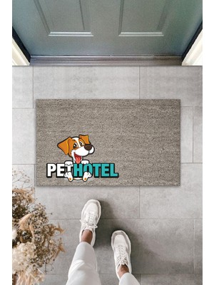 Dijital Baskı Kalitesi  Gri Köpekli Pet Hotel   Dekoratif Kapı  Paspası