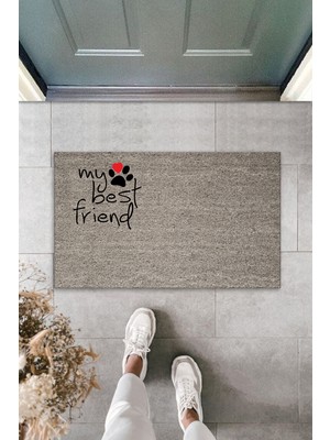 Dijital Baskı Kalitesi  Gri Patili My Best Friend  Dekoratif Kapı  Paspası