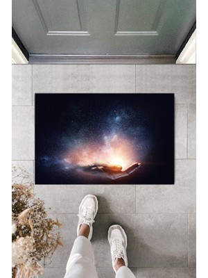 Stok Shop Dekoratif Dijital Galaxy El Lacivert Kapı Paspası Dış Mekan Paspas