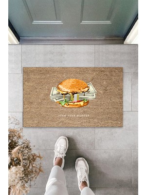Stok Shop Dış ve Iç Mekan Bej Kapı Önü Paspası Feed You Hunger Desen Paspas