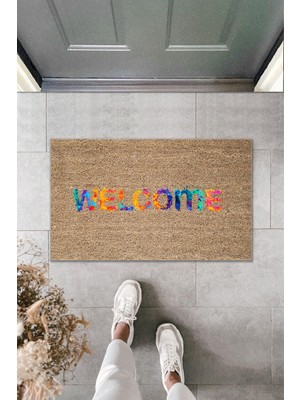 Dijital Baskı Kalitesi  Kahverengi Renkli Welcome  Dekoratif Kapı  Paspası