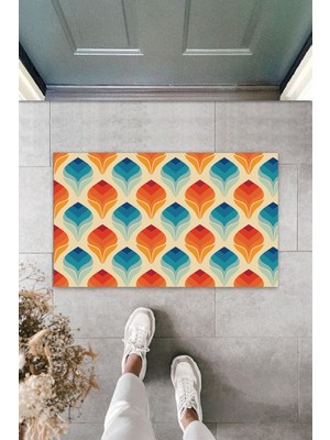 Stok Shop Dış ve Iç Mekan Turuncu Kapı Önü Paspası Lale Motif Desen Paspas