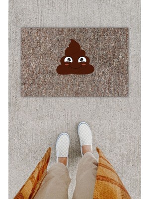 Stok Shop Dijital Baskı Dekoratif Kaka Emoji Gri Kapı Önü Paspası
