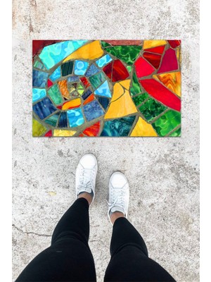 Stok Shop Dijital Baskı Yeşil Dış ve Iç Mekan Doğal Taş Desen Kapı Önü Paspası