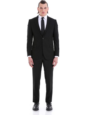 Hatemoğlu Siyah Slim Fit Düz Mono Yaka Klasik Takım Elbise