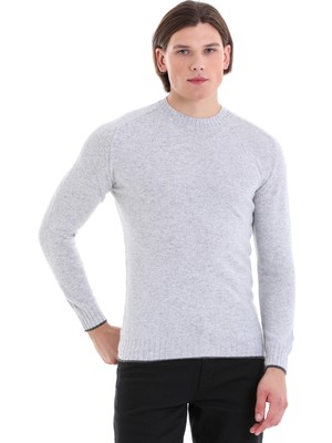 Hatemoğlu Gri Regular Fit Düz Bisiklet Yaka Yünlü Triko Kazak