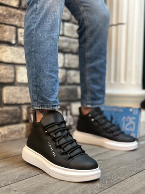 BOA BA0312 Bağcıklı Yüksek Siyah Beyaz Taban Erkek Tarz Spor Bot