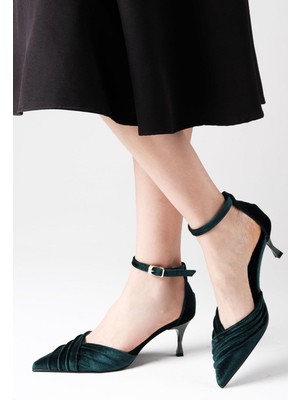 Mio Gusto Dina Yeşil Renk Kadife Kumaş Kadın Topuklu Ayakkabı