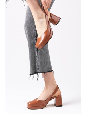 Mio Gusto Evita Taba Renk Arkası Açık Platformlu Kadın Topuklu Ayakkabı