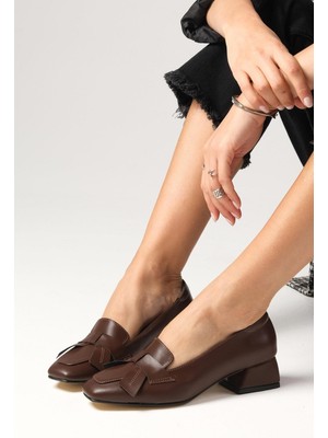 Mio Gusto Brenda Kahverengi Küt Burunlu Kısa Topuklu Kadın Ayakkabı