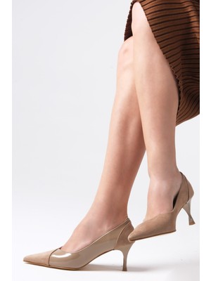 Mio Gusto Wendy Vizon Renk Süet ve Rugan Kadın Topuklu Ayakkabı