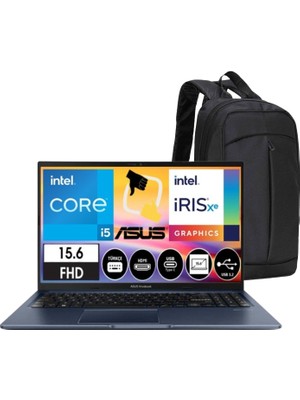 Asus Vivobook 15 Intel Core I5 40GB 512GB SSD 15.6" Fhd Freedos Lacivert Dizüsütü Bilgisayar Çanta Hediyeli