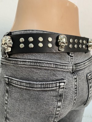 Aksabeltchokers 4.cm Gümüş Renk Rivet&kuru Kafalı Punk Metalci Kemer