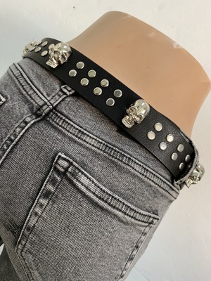 Aksabeltchokers 4.cm Gümüş Renk Rivet&kuru Kafalı Punk Metalci Kemer