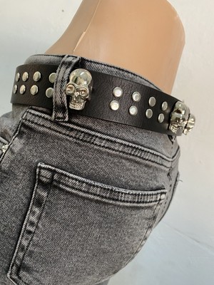 Aksabeltchokers 4.cm Gümüş Renk Rivet&kuru Kafalı Punk Metalci Kemer