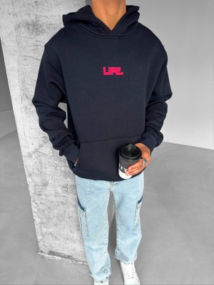 Abluka Online Oversize Life Baskılı Hoodie Siyah