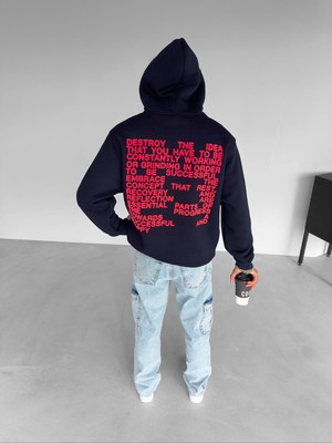 Abluka Online Oversize Life Baskılı Hoodie Siyah