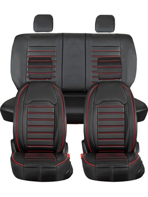 Şahinler mazda 6.26 Uyumlu Lüks Deri Oto Koltuk Kılıfı Ön Arka Takım Set Giydirme Model Siyah Kırmızı Şhnlr