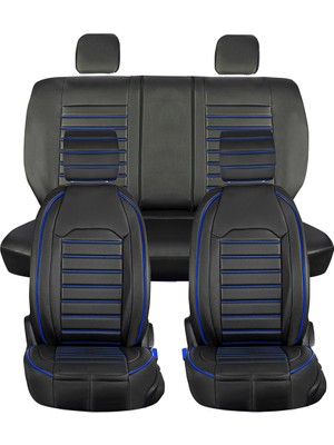 Ack Toyota Hilux Uyumlu Deri Oto Koltuk Kılıfı Ön-Arka 5li Set Original Seri Siyah-Mavi
