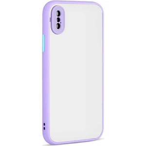 Caseworld Apple iPhone x Kılıf Kılıf Kamera Korumalı Silikon Kenarlı Renkli Düğmeli Arkası Mat Arka Kapak - Lila