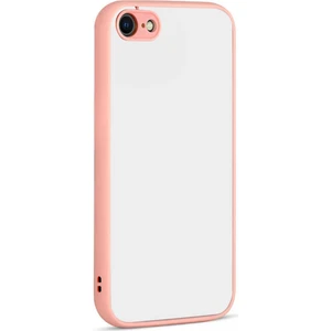 Caseworld Apple iPhone Se 3 2022 Kılıf Kılıf Kamera Korumalı Silikon Kenarlı Renkli Düğmeli Arkası Mat Arka Kapak - Pudra