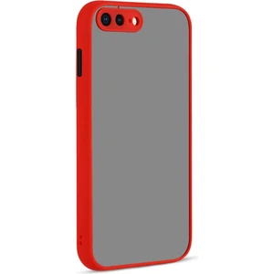 Caseworld Apple iPhone 7 Plus Kılıf Kılıf Kamera Korumalı Silikon Kenarlı Renkli Düğmeli Arkası Mat Arka Kapak - Kırmızı