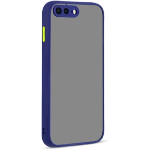 Caseworld Apple iPhone 7 Plus Kılıf Kılıf Kamera Korumalı Silikon Kenarlı Renkli Düğmeli Arkası Mat Arka Kapak - Lacivert