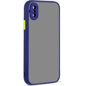 Caseworld Apple iPhone Xs Kılıf Kılıf Kamera Korumalı Silikon Kenarlı Renkli Düğmeli Arkası Mat Arka Kapak - Lacivert
