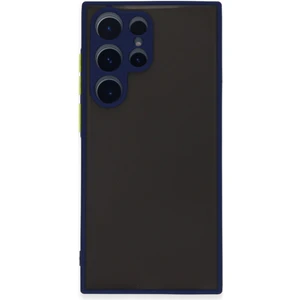 Caseworld Samsung Galaxy S22 Ultra Kılıf Kamera Korumalı Silikon Kenarlı Renkli Düğmeli Arkası Mat Arka Kapak - Lacivert