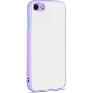 Caseworld Apple iPhone Se 2 2020 Kılıf Kılıf Kamera Korumalı Silikon Kenarlı Renkli Düğmeli Arkası Mat Arka Kapak - Lila