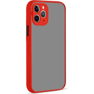 Caseworld Apple iPhone 12 Pro Kılıf Kılıf Kamera Korumalı Silikon Kenarlı Renkli Düğmeli Arkası Mat Arka Kapak - Kırmızı