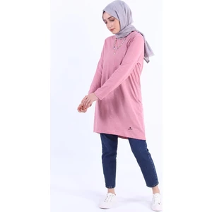 1875_Plistre Baskılı Basic Tesettür Tunik