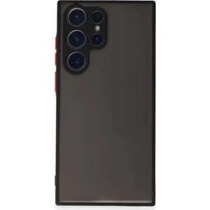 Caseworld Samsung Galaxy S22 Ultra Kılıf Kamera Korumalı Silikon Kenarlı Renkli Düğmeli Arkası Mat Arka Kapak - Siyah