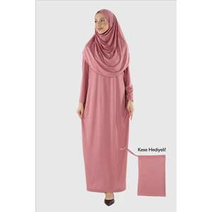 2133_Tek Parça Kaymaz Başörtülü Namaz Tesettür Elbise