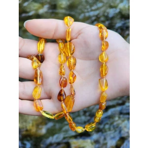 Kehribar Sarayı Damla Kehribar Sertifikalı Natürel Parlak 60 cm Kolye