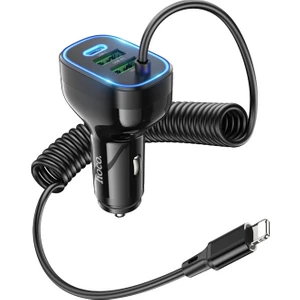 NZ11A 30W 2 Usb+ Type-C Girişli iPhone Kablolu Araç Çakmaklık Şarj Aleti
