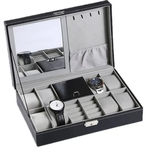 8 Bölmeli Aynalı Saat Saklama Kutusu - Siyah (Yurt Dışından)