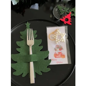 Masalsı Concept Yeşil 6 Adet Dekoratif Çam Ağacı Kaşıklık + 6 Adet Incili Anahtarlık