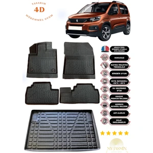 My Jasmin Peugeot Rifter 2019 Sonrası 4d Havuzlu  Paspas ve 4d Bagaj Havuzu Seperatörlü (Demirli) Set