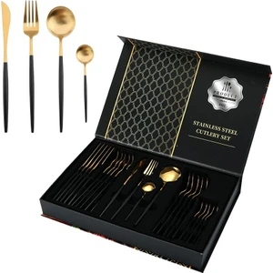 410 Çelik 24 Parça Gold Siyah Yemek Kaşık Çatal Bıçak Seti CIN518SYSR