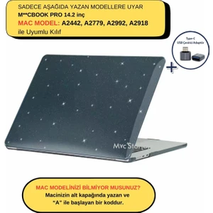 Macbook Pro Kılıf 14.2 inç M1-M2-M3-M4 Simli Kristal Star (Touchbarsız 14" Pro) A2442 A2779 A2992 A2918 A3112 A3401 A3185 ile Uyumlu