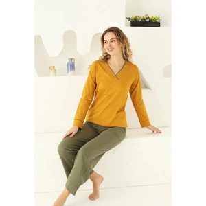 Kadın Pijama Takımı Nakışlı Penye Uzunkol